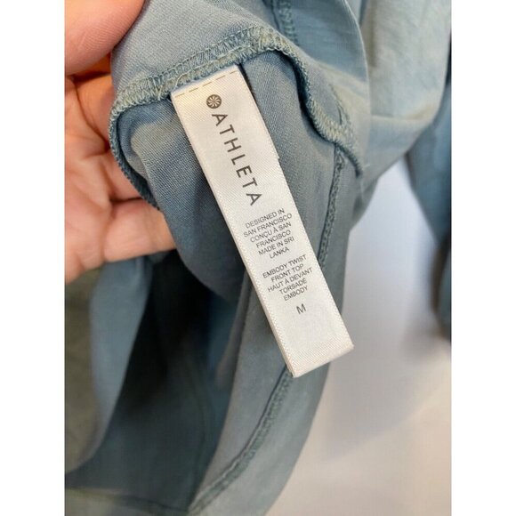 Athleta Medium Sage Green Embody Twist Front Top Crop Length 3/4 Sleeves - Picture 4 of 6